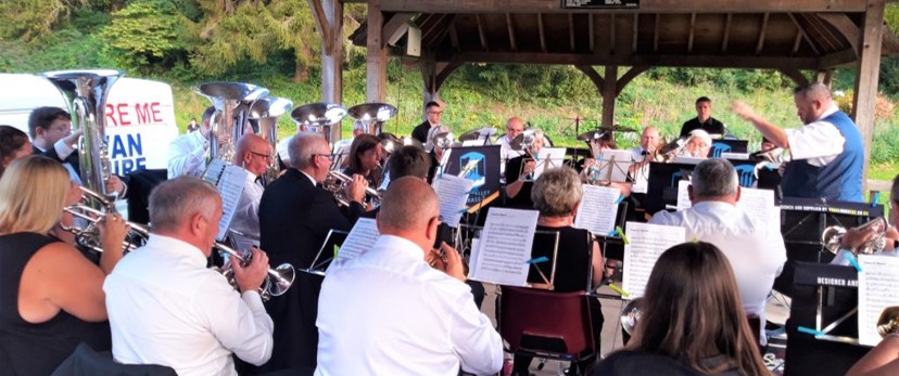 brass band playing in the bandstand